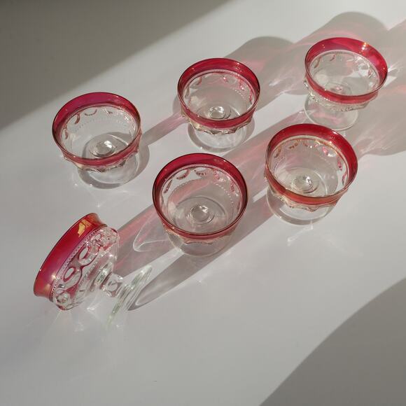 Vintage Ruby Sherbet Glasses Flashed Glass Tiffin, King’ Crown Set of 6 - Picture 6 of 10